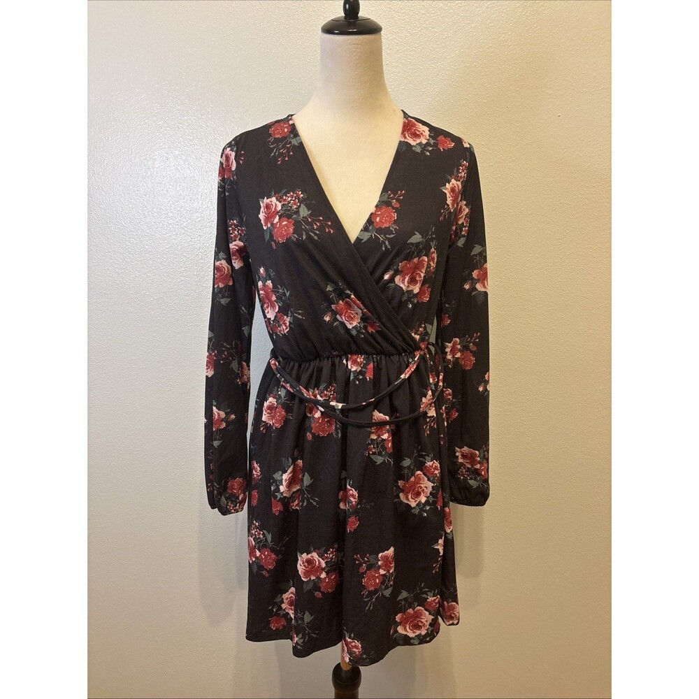 Xhilaration Womens Floral Midi Dress Size XS Long Sleeve V-Neck Cinched Waist